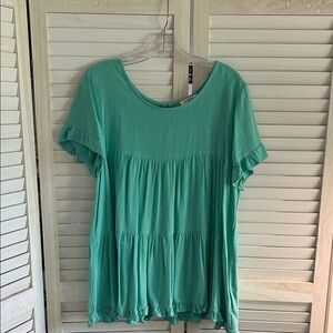 Umgee Sea Green Ruffle Sleeve Blouse